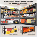 7000LBS Storage Shelves,79" W Garage Shelving Heavy Duty Metal Adjustable Garage Shelves, Shelving Units Industrial Shelving for Warehouse,79" W x 24" D x 79" H,Black