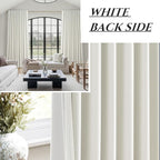 Cute Blackout Curtains 70 Inches Extra Wide Linen 90 Inch Length for Living Room/Sliding Glass Door,Pleated Heavy Duty Thermal Drapes for Winter Thick Large Window(70"Wx90"L 2 Panels Beige White)