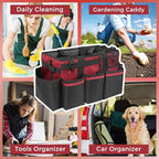Wearable Cleaning Caddy, Cleaning Caddy Supplies Organizer with Handle & Shoulder Straps for Housekeepers, Under Sink & Car Cleaning Tool Organizers Bag with 4 Foldable Divider (Wine)