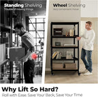 HOMEDANT House 5-Tier Metal Rolling Cart Shelf Rack Casters Heavy Duty Laminated Wheel Shelving Unit Adjustable Utility Storage Shelves Organizer Shelf Kitchen Garage (10, (S) 24.4" W, Black)
