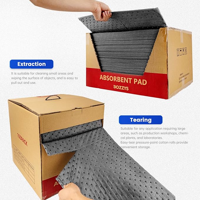 Universal Absorbent Pads Roll | 16"x20" Water Absorbent Mat 100-Pack | Industrial Spill Control for Liquids Leak(24 Gal/Box) | Oil Absorbing Rolls