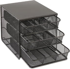 Safco Onyx Hospitality Organizer, 3 Drawers, For Snacks, Coffee Pods, Sugar Sweetener, Stirrer, Napkins and More, Steel Mesh, Black