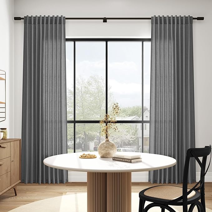 Blazer Grey Curtains 63 Inches Long 2 Panel Sets for Living Room Bedroom, Light Filtering Linen Drapes for Kitchen Windows Rod Pocket or Back Tab Curtain,Semi Sheer 52x63