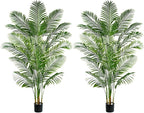 2 Pack Artificial Palm Tree 6FT Artificial Plants Indoor Tropical Fake Palm Tree Areca Floor Plant in Black Pot with 18 Trunks & Real Bark Design, Faux Palm Plant for Outdoor Patio Home Office Decor