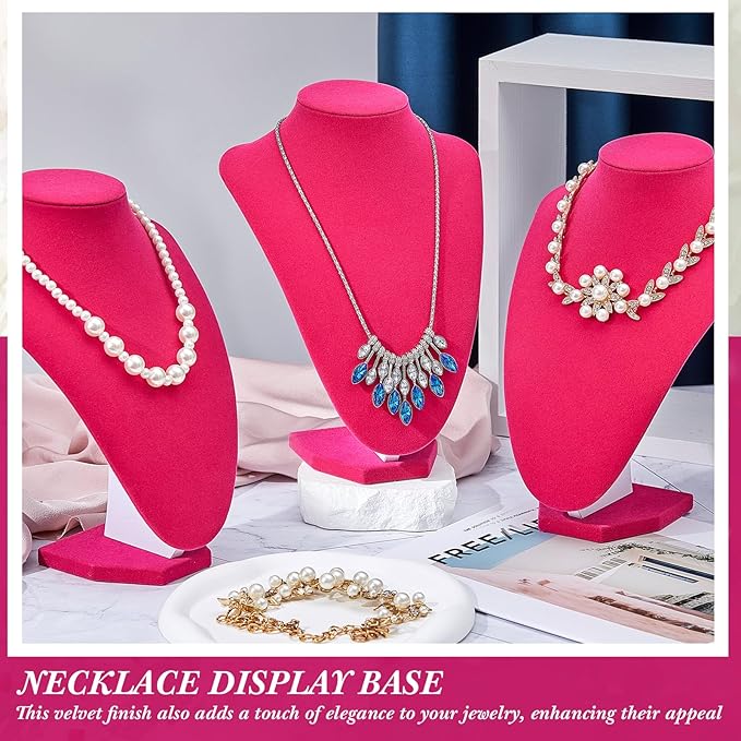 6 Pcs Necklace Display Stand Necklace Holder Jewelry Bust Display Stands for Selling Home Store Trade Shows Photography Props Retail(Rose Red,Velvet)