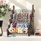 TOPNEW 5 Tier Wooden Bracelet Holder, Scrunchie Bangle Watch Necklace Display Storage Jewelry Holder Stand Display Organizer, Brown
