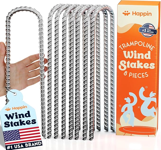 Happin® 12 Inch Heavy Duty Ground Anchors, Garden Stakes U Hook, Tent Stakes Heavy Duty, Chain Link Fence Anchors, Ground Anchors Screw in, Yard Stakes, Galvanized Steel, (8 Pack, Silver)