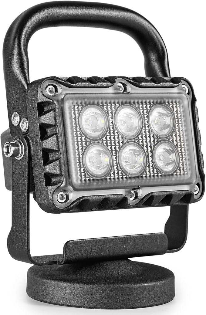 SMA 18W LED Work Light 2400 Lumens Aluminum Alloy High Brightness Strong Magnetic Base Wireless Portable Waterproof Dustproof Garage Workshop Car Repair Construction Site-Red Light (White)