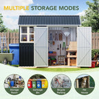 Breezz 6X8FT Outdoor Steel Storage Shed with Clear Window, Lockable Doors, Weather-Resistant Metal Tool Shed for Garden, Backyard, Patio, and Utility Storage.Nightblue