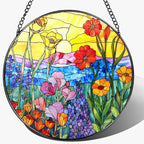 8-Inch Stained Glass Ornament, Stained Glass Window Hanging, Window Hanging Decor, Suncatcher Home Decor, Wildflowers Ornament | Mother's Day, Birthday, Christmas, Housewarming Gifts