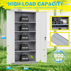 Pataku Metal Storage Cabinet, 71" Garage Cabinet with Doors and Shelves Lockable Steel Multifunctional Cabinets, File Cabinets for Home, Office, Garage, Warehouse(White Grey)