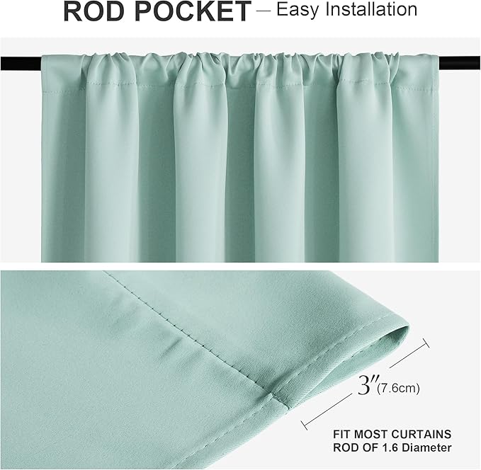 PONY DANCE Aqua Blue Small Window Curtains for Kitchen Over Sink 24 inch Length, Black Out Camper Curtains for RV, Thermal Insulated Rod Pocket Short Drapes, W 29 x L 24 inches,2 Panels