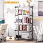 HCHQHS Bookshelf, 5-Tier Industrial Bookcase, Rustic Open Book Shelf, Freestanding Tall Bookshelves with Metal Frame