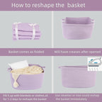 Large Rectangle Blankets Basket Living Room 22"x17"x12" Woven Cotton Rope Storage Baskets for Nursery Toy Basket for Kids Wicker Laundry Baskets Bin for Clothes Towels purple or Lavendor