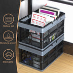 20 L Collapsible Shopping Basket, plastic basket, Basket with Handle, M (Black)