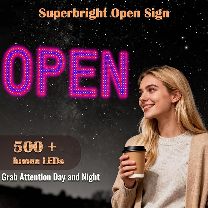 LED Open Sign for Business, exTopGoal 30"x10" Large Ultra Bright Open Signs with Remote Control, Dimmable Window Sign for Store Shop Storefront - Red&Blue