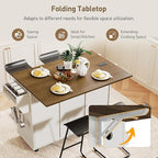 Kitchen Island with Power Outlets & Drop Leaf, Kitchen Cart with Storage, Drawer and Spice Rack, Tower Rack, Island Table, White and Walnut