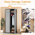 Bestoo Metal Locker, 71" Storage Cabinet with 1 Lockable Door and Hooks, Tall Freestanding Wardrobe for Employees, Gym, School, Home and Office (Black Gray)