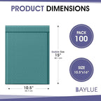 Green 10.5x16 Inch Poly Bubble Mailers #5 | Self Seal Large Padded Envelopes Air Cushioned Bubble Mailer | Usable Size 10.5x15 Inch | Waterproof Lightweight Mailing Shipping Bags | 100 Pack Bulk