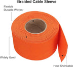 MECCANIXITY Braided Cable Sleeves Heat Shrinkable Fabric Sleeving, 2" 33ft Orange 2:1 Ratio Heat Shrinkable Cord Protector for Harness Cable, Network Cable Protection, Cable Management