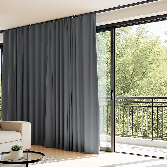 Room Divider Curtains Flexible Ceiling Tracks set Curtain track Ceiling Mount Blackout Curtain for Living Room Bedroom Ceiling Curtain Rod Privacy Dividers Panels W150 x H84 Grey Drape & Black rail