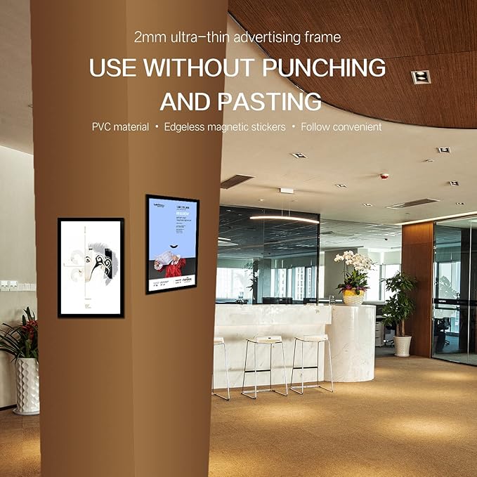 Magnetic Sign Holder 8.5 x 11, Self Adhesive Display Picture Frames Wall Sign Holder with Strong Magnetic Border Document Holder for Door Fridge Window Glass Restaurant Office (Black, 6 Pack)
