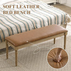 46'' French Country Entryway Bench Wooden Faux Leather Upholstered Seat Dinng Bench with Nailhead Trim for Hallway End of Bed, Brown