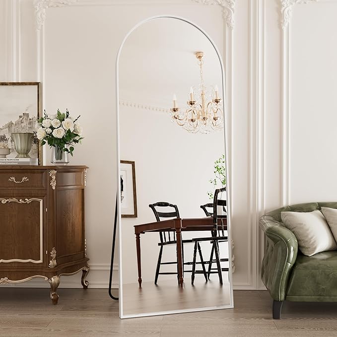 Floor Length Mirror, 71"x26" Arched Full Length&Standing Hanging or Leaning&Freestanding Full Body Mirrors, Wall Mounted Mirror with Thin Aluminum Frame (White)