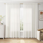 Nanspring Extra Wide Linen Curtains for Living Room Bedroom 84 Inches Long Light Filtering Sheer Curtain for Sliding Door Beige White Farmhouse Decor Drapes Back Tab and Rod Pocket 100x84, 2 Panels