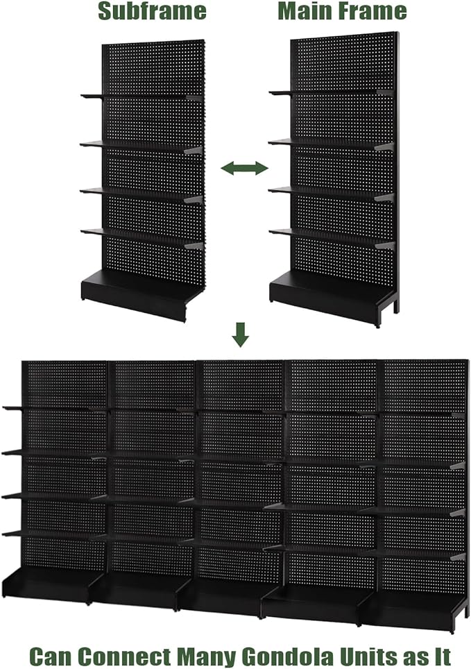 Pegboard Display Stand, Gondola Retail Shelving Wall Display for Convenient Grocery Office Supply or Liquor Stores, Single Side Peg Board Panels, Extra 20 Hooks, No Including 4 Shelves
