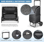 KEDSUM 2 in 1 Shopping Cart for Groceries, 330 lbs Grocery Cart on Wheels, Foldable Utility Carts with Wheels, Hand Truck with Waterproof Tote Bag for Shopping, School, Laundry, Craft Show, Black