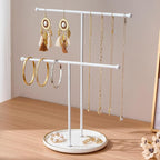 White Jewelry Holder Stand with Ceramic Tray: Small Hanging Necklace Organizer Tree for Earrings, Bracelets, Rings – Jewelry Display Hanger for Women & Girls, White