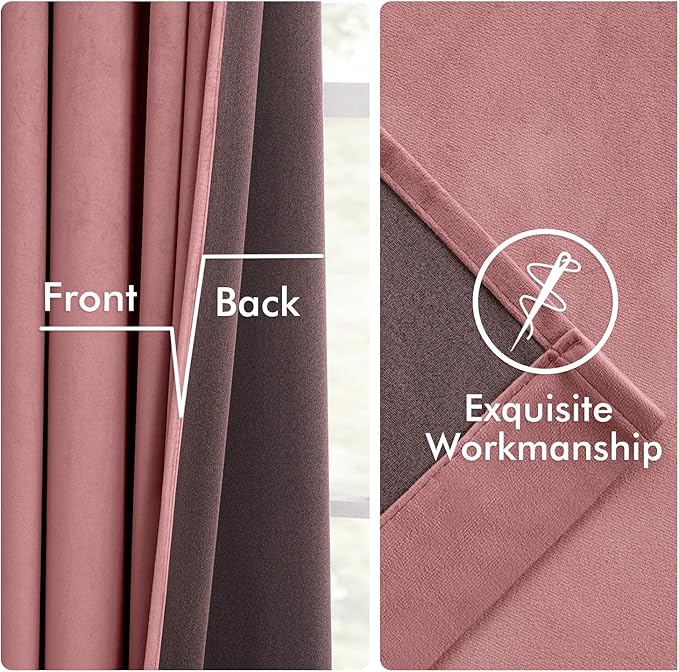 MIULEE Velvet Curtains 96 Inch Long 2 Panels Set for Bedroom, Pinch Pleat Back Tab Thermal Insulated Pink Living Room Darkening Drapes Pleated Blackout Floor to Ceiling Curtains with Hooks Dusty Rose