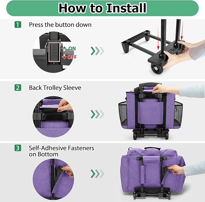 LoDrid Rolling Cleaning Caddy with Lid, Cleaning Supplies Organizer with Detachable Trolley, Cleaning Caddy Cart on Wheels with Handle and Shoulder Strap for Housekeepers, Purple, Bag Only