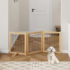 Wire Dog Gate Solid Wood Frame, Anti-Chewing Pet Gate Indoor Freestanding Indoor Foldable Dog Fences for Stairs, House, Doorway Extra Wide, 3-Panel, 60" Wide Oak Color