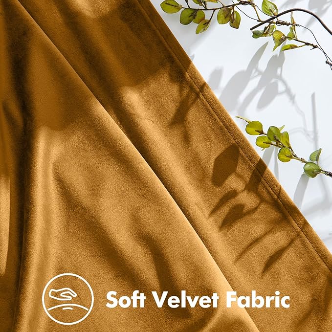 MIULEE Velvet Pinch Pleated Blackout Curtains 96 inches Long, Gold Brown Pleat Design Thermal Insulated Luxury Window Drapes for Living Room Bedroom with Hooks, Set of 2
