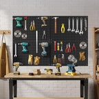Peg Board, 4 Pack Metal Pegboard Panels Black Pegboards Wall Organizer with Frame Large Heavy Duty Peg Board with Hooks for Walls Home, Garage Tool Storage, Office, Craft Room, Kitchen 24”×16”