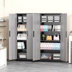 Greenvelly Metal Garage Storage Cabinet with Lock, 72”Metal Storage Cabinet with 2 Doors and 4 Adjustable Shelves, Steel Tool Cabinet for Garage,Home Office, School,Gym (Black Grey)