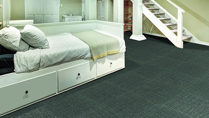 Mohawk Basics 24" x 24" Berber (Loop pile), 0.09" Pile Height, Carpet Tile, PET Fiber, Charcoal Color, (24 Tiles), (96 sqft/carton)