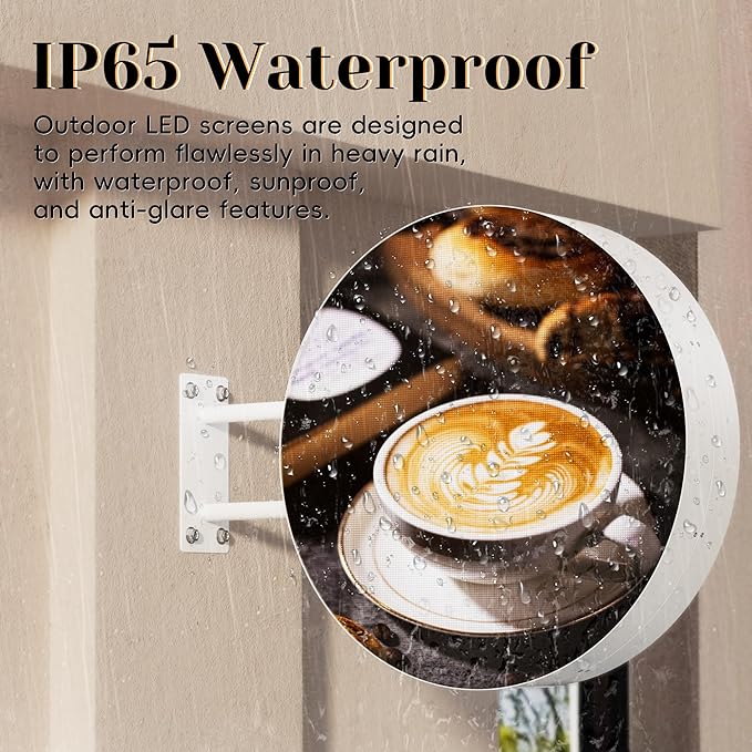 P5 Outdoor Round LED Store Sign Programmable, Single-Sided Wall Mount Full Color Custom Digital Display Screen, Image Video Signage Electronic Message Board for Business Advertising 20"