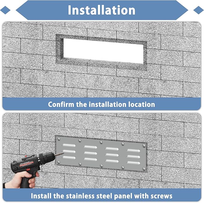 2 Pack Stainless Steel Venting Panel for Grill Accessory Stainless Steel Vent Cover Grill Vent for Masonry Fire Pits Outdoor Kitchen Vent, 15" by 4-1/2"