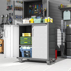 Metal Garage Storage Cabinet on Wheels, Lockable Rolling Tool Cabinet with Doors and Shelves, Heavy Duty Mobile Steel Cabinet for Garage Warehouse Workshop
