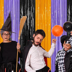 8 Pack Halloween Decorations Indoor, 3.28 FT x 7.05 FT Party Streamer, Orange Purple Black Streamer Backdrop Fringe Curtains Foil Tinsel, Halloween Party Supplies Hanging Halloween Decor