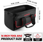 Tool Bag 16'', Multi-pocket Tool Organizer with Shoulder Strap, Heavy Duty Tote with for Tool Storage, Black & Red