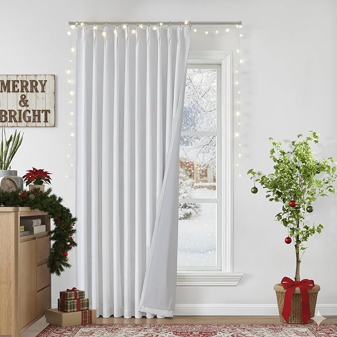 Vision Home White Pinch Pleated Full Blackout Curtains 60 inch Wide Thermal Insulated Window Panels 108 inch for Bedroom Living Room Darkening Pinch Pleat Drapes with Hooks Back Tab 9 FT 60"Wx108"Lx1