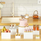 6 Pcs White Acrylic Boxes for Display as Buffet Risers and Stands, Food Risers for Party, Table, including 8", 7", 6", 5", 4", 3" (Small, 6Pcs, White)
