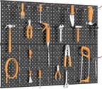 TORACK 4 PCS 12"x16" Metal Pegboard Panels for Garage, Workbench, Shop, Tool Organizer Peg Board with 1/8" & 1/4" Holes, Modular Wall-Mounted Pegboard for Pegboard Hooks (Black)