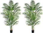 2 Pack Artificial Palm Tree 7FT Artificial Plants Indoor Tropical Fake Palm Tree Areca Floor Plant in Black Pot with 18 Trunks & Real Bark Design, Faux Palm Plant for Outdoor Patio Home Office Decor