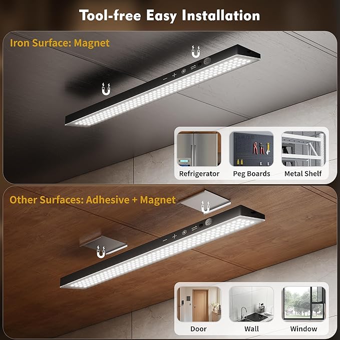 160LEDs Touch-Control Under Cabinet Lighting w/4000mAh Battery, Cordless Motion Sensor Under Counter Lights for Kitchen, Magnetic Rechargeable Closet Lights - 3Pack/Black, 2025 Fall