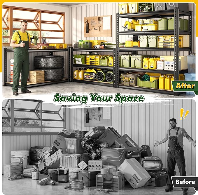 72.1" H Garage Shelving 2030LBS Garage Storage Shelves, 5 Tier Adjustable Metal Shelving, Storage Shelves for Storage, Basement, Warehouse, Pantry, Kitchen, 35.5" W x 15.7" D x 72.1" H, Black